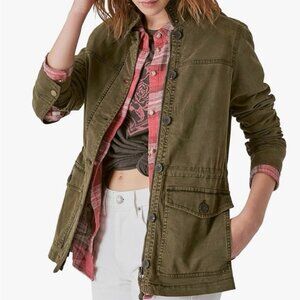 Lucky Brand Olive Tan Zip Front Utility Jacket in Women's X-Large